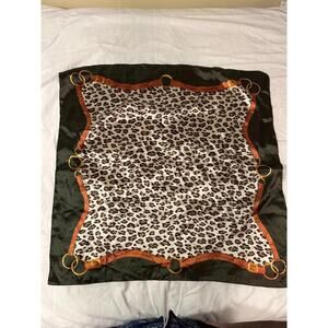 Leopard Equestrian Belt Buckle Print Square Scarf Polyester Luxury Silk Feel